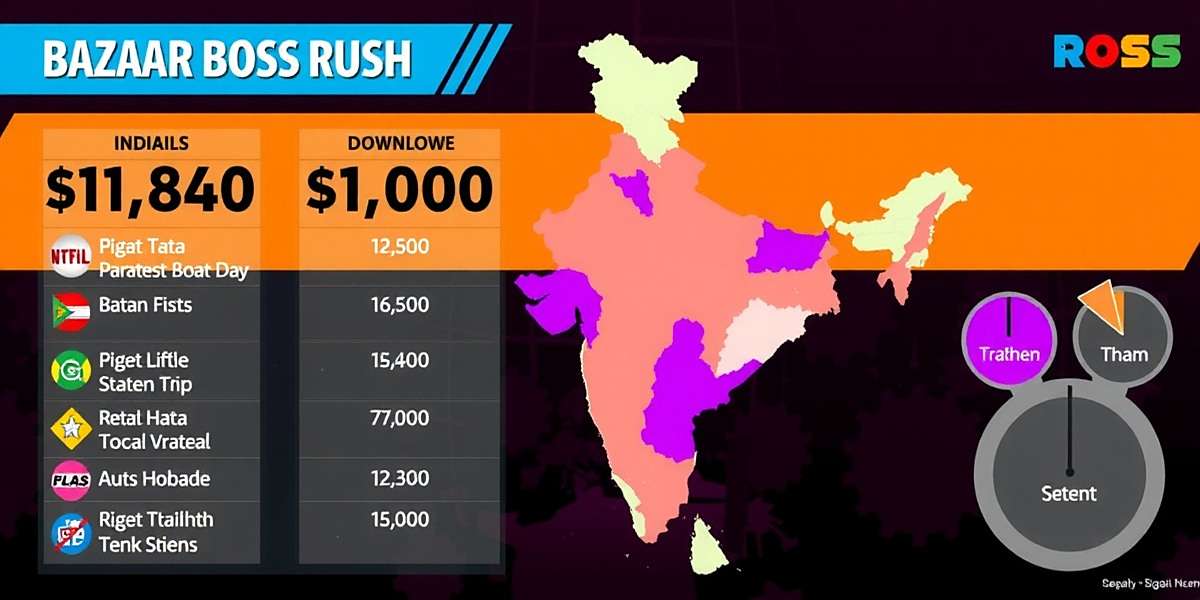Bazaar Boss Rush Download Distribution Infographic showing Bazaar Boss Rush download statistics across different Indian states with a color-coded map