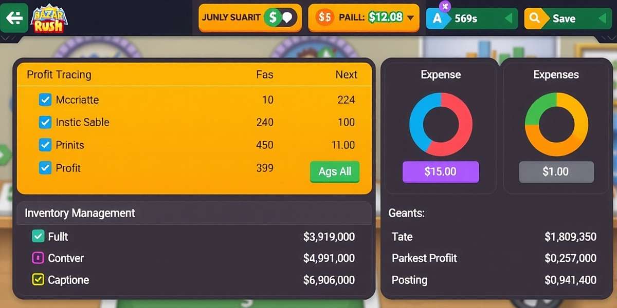 Bazaar Boss Rush Business Management Bazaar Boss Rush financial management screen showing profit tracking, inventory management and expense monitoring features